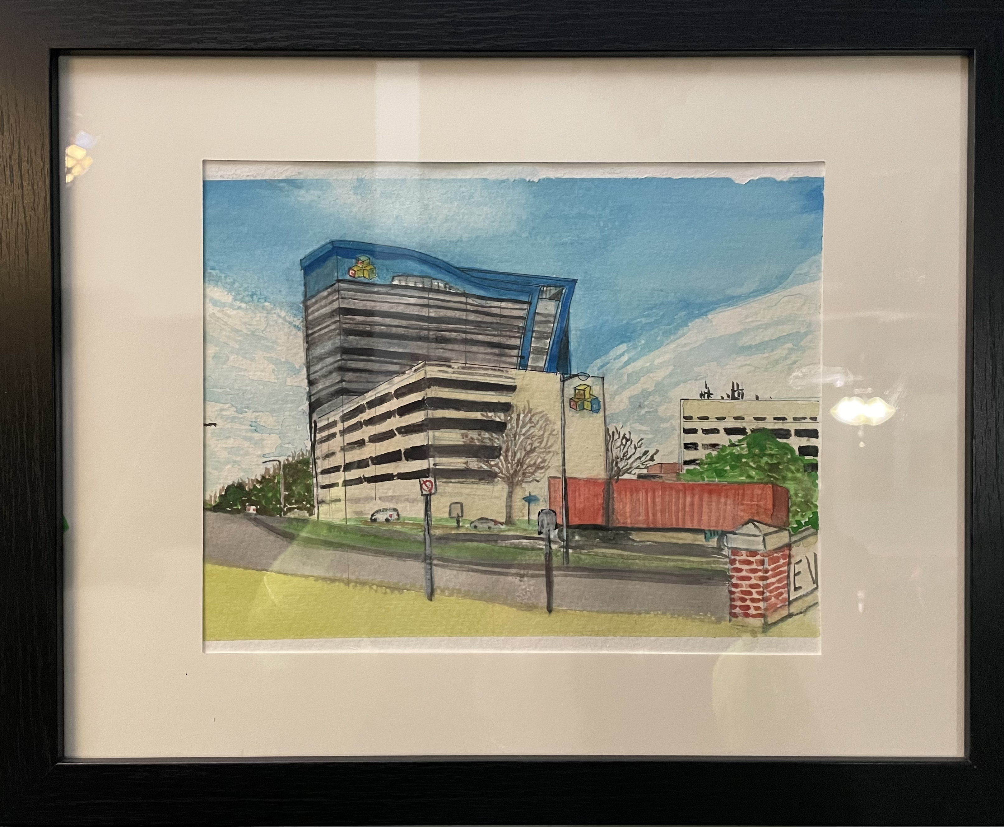Community concept art framed with graphic elements and color accents