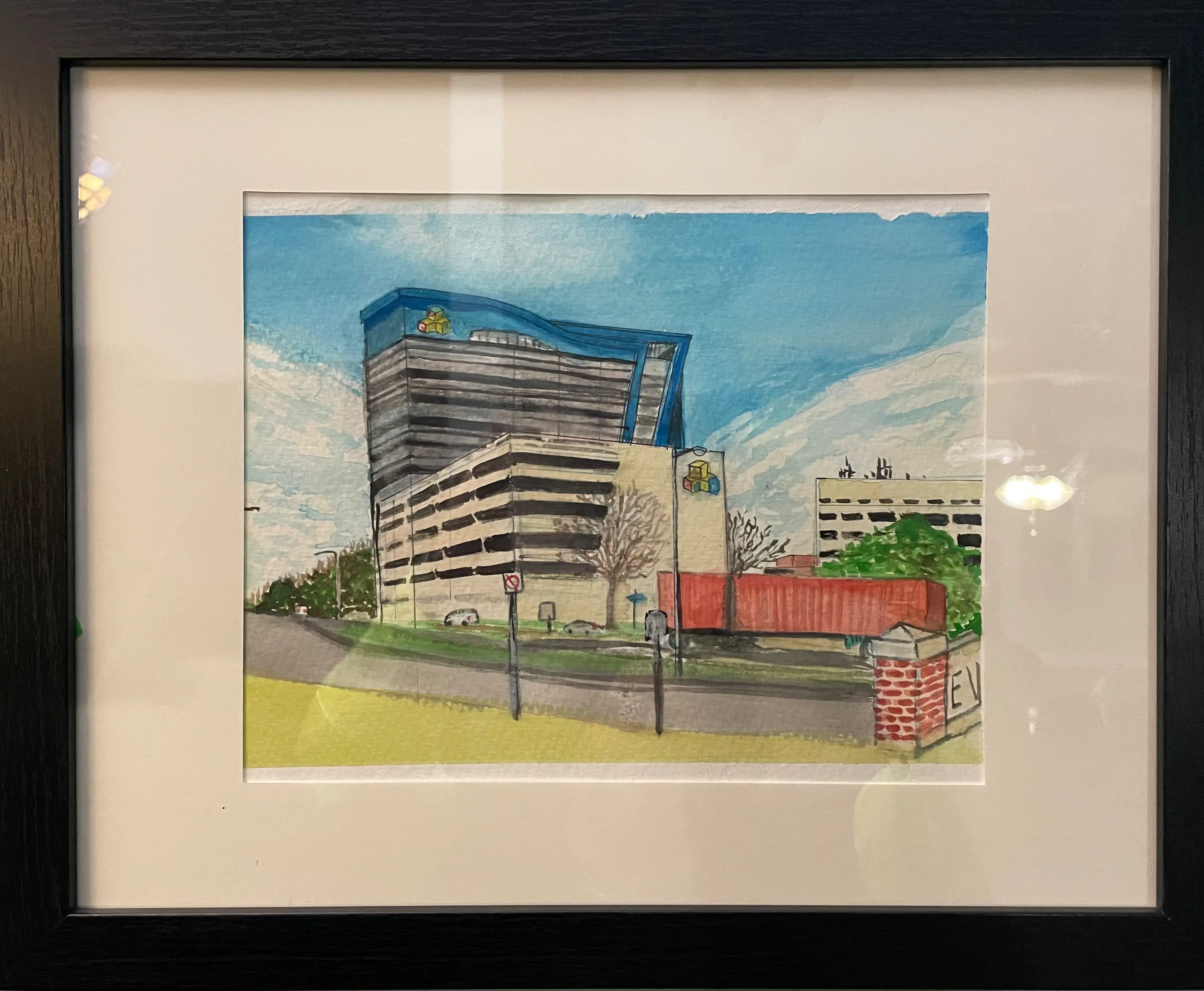 Community concept art framed with graphic elements and color accents